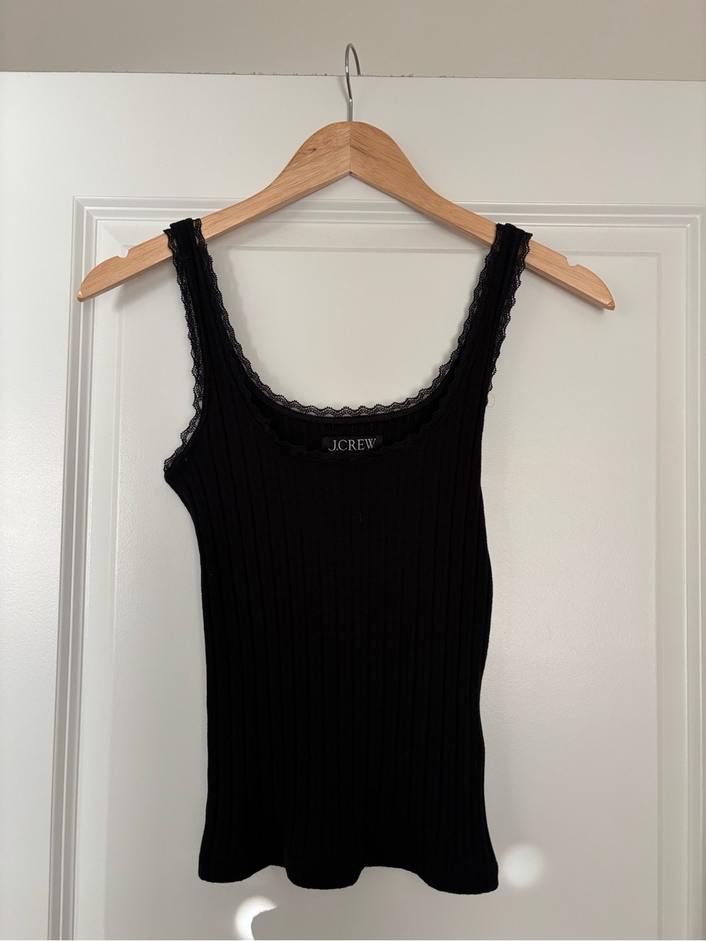 J. Crew Black Ribbed Lace-Trim Tank